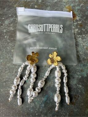 Chansuttpearls Aloha Gold Flower & Pearl Drop Earrings